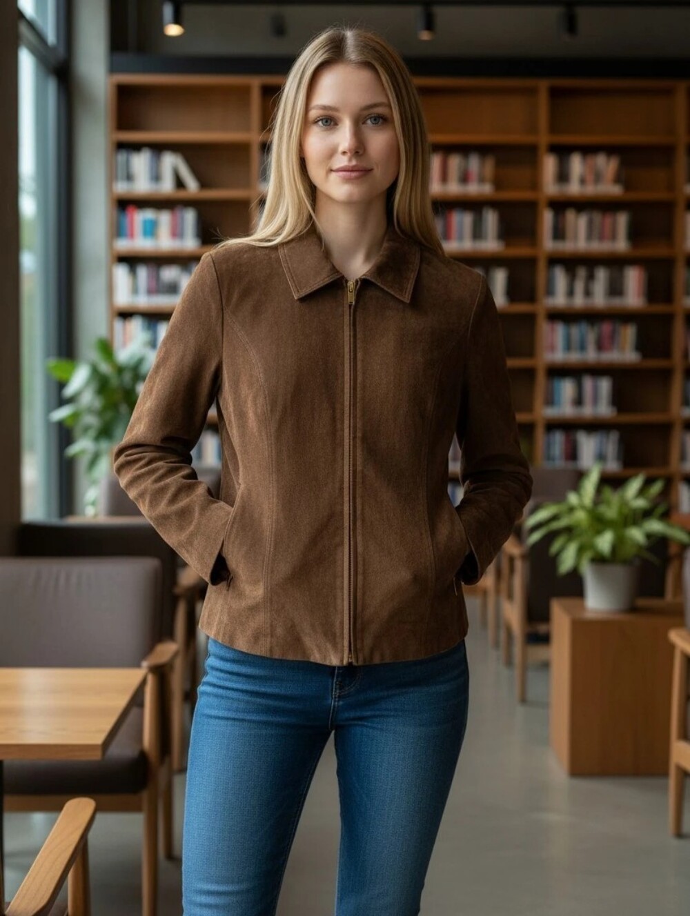 Sienna Genuine Suede Leather Jacket Brown Medium